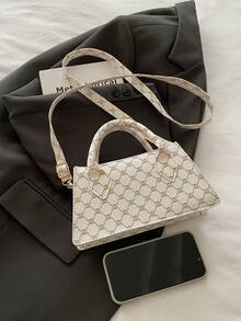 Women's Handbag, Fashion Printed Jacquard Mini Square Bag, Minimalist Style Versatile Shoulder Crossbody Bag For Work And Daily Use - White - View 4