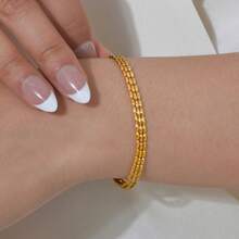 1 件简约多层橄榄珠和圆形蛇链不锈钢 18K 金手链女士夏季珠宝 - 金黃色 - 查看 6