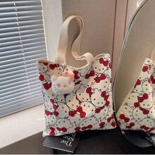 Sanrio Genuine Kitty 1pc Supply List Japanese Kt Cat Cartoon Hello Kitty Canvas Bag Fresh And Simple Shoulder Bag Class Hand-Held Canvas Bag
