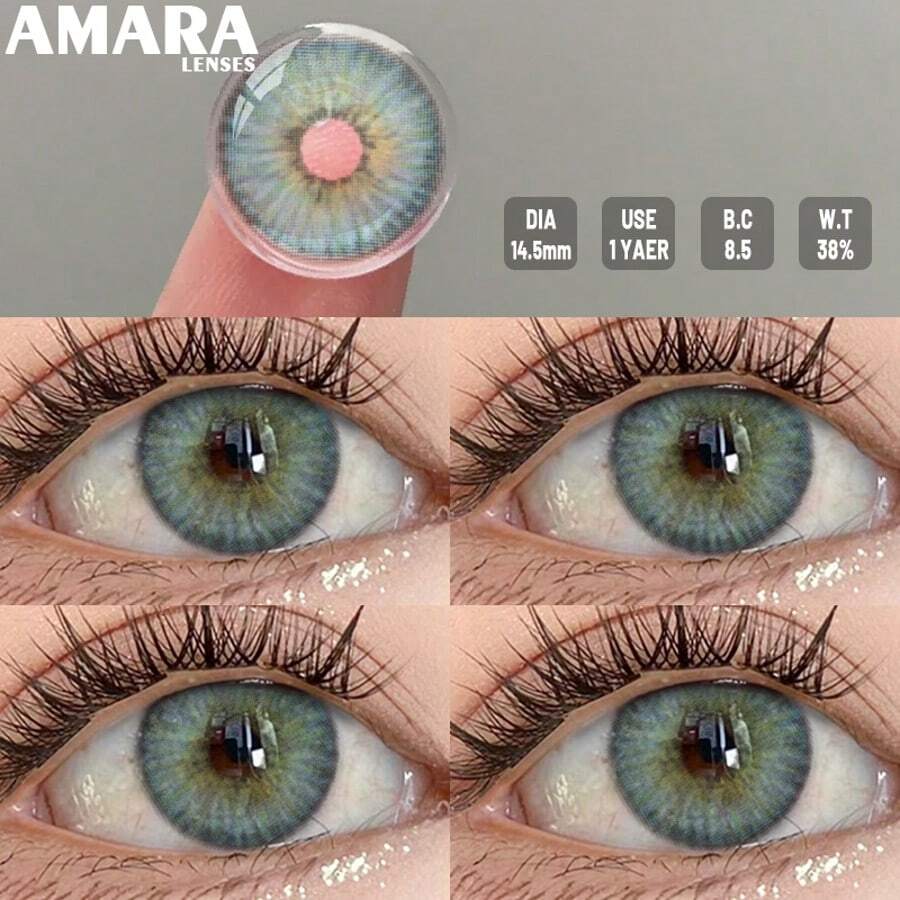 Lentes de contacto de ojos de color natural AMARA con pupilas coloreadas, lentes de ojos grandes de color marrón, lentes de color de ojos verdes para disfraz de Halloween y cosplay - Azul - Ver 1