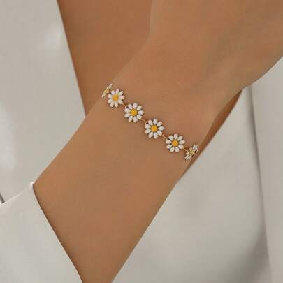 1 chiếc vòng tay hoa cúc trắng thanh lịch, chuỗi trang sức tối giản đa năng dành cho phụ nữ, thích hợp cho mùa cưới, trang phục thường ngày mùa hè và trang trí lễ hội