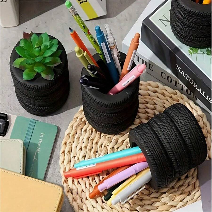 1pc Creative Tire Pen Holder, Personalized Stationery Storage Container, Desktop Manager,Back To School,School Supplies - Multicolor - View 1