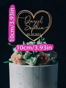 1pc Customized Wedding Cake Topper With Heart Shape And Name And Date, Personalized Acrylic Cake Topper, Heart Shape, Available In Various Colors,Multi-Functional, ,Ornamental,Reusable,Exquisite,Stylish,High-Quality,Colorful,Modern,Custom,Personalized,Unique,Ideal Gifts For Him,Ideal Gifts For Her,Boyfriend,Dad,Girlfriend,Mom,Family,Friends,Tea Room,Home,Garden,Office,For Anniversaries,For Valentine's Day,For Mother's Day,For Birthdays,For Father's Day,For Graduation,For Weddings,For Housewarming,Home Decor,Customized Cake Tags,Personal Items,Chic Design - Multicolor - View 5