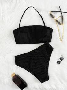 Conjunto de bikini de unicolor, estilo talla grande reciente europeo y americano, para playa