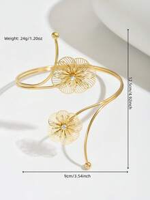 1pc Vintage Fashionable Elegant Luxury 3D Hollow Flower Adjustable Bangle Bracelet, Simple And Sophisticated Design With White Rhinestones, Suitable For Women's Daily, Party, Holiday Wear - Gold - View 4