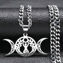 Unisex Stainless Steel Silver Hollow Triple Goddess Pendant Necklace, Witchy March Jewelry - Necklace - View 10