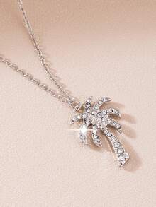 1pc Fashionable Hip-Hop Rhinestone Coconut Tree Pendant Necklace, Simple & Luxury Personalized Collarbone Chain - Shape - View 5