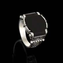 1 件男士时尚戒指，复古商务风格合金镶嵌人造宝石戒指，适合情人节、度假、通勤、约会、派对、婚礼、订婚、丈夫、男朋友、父亲生日礼物、周年纪念、新年礼物，所有季节 - 黑色 - 查看 3