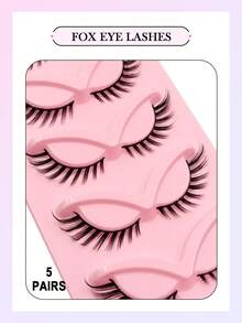 Asiteo 5 Pairs Eye Tail Elongation Fox Eye False Eyelashes Faux Mink Lashes Suitable For Stage Party Festival Use - 狐狸眼睫毛 - 查看 3
