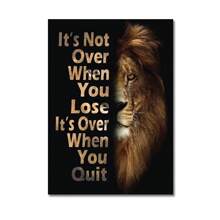 1 pezzo Tela stampata con dipinto di un leone, citazione motivazionale, poster animale ispiratore e positivo per decorazione d'ufficio o casa, senza cornice