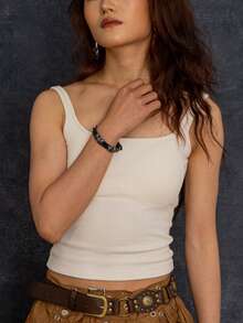 1pc Punk Style Metal Star Leather Wrap Around Bracelet For Men - Black - View 3