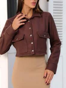 Women's Short Soft Bomber Jacket - Rust Brown - View 6