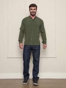 CAMISA LISA SOCIAL GOLA PADRE MANGA LONGA EM VISCOSE