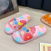 New Cute Flower Printed Slippers For Women, Indoor/Outdoor Non-Slip Soft Sole Breathable Bathroom Slide Sandals, Summer