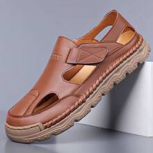 Men Adjustable Hook And Loop Casual Sandals, Breathable Upper, Lightweight Soft Body, Multi-Directional Anti-Slip Tread, Suitable For Urban Commute And Outdoor Hiking, Summer Shoes - Orange - View 3