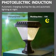 1 pieza Luz de columna con sensor solar, material de plástico, luz de paisaje de 7 colores, con control remoto, regulable, sensor de luz con encendido/apagado automático, lámpara de ambiente para exteriores, lámpara de pared para villa, luz decorativa para entrada, adecuada para patio, jardín, pared, puerta, balcón, escalera exterior