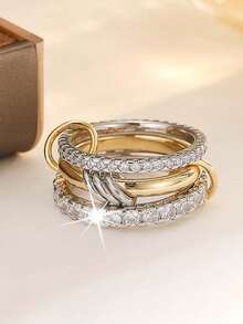1 Set Fashionable Elegant Stacked Cubic Zirconia Rings Suitable For Wedding Party And Daily Wear - Multicolor - View 15