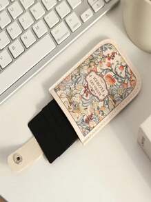 Vintage Painting Style Pull-Out Card Holder, Minimalist Single-Layer Women Small Compact Slim Cartoon Design Card Case