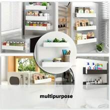 1/2pcs Magnetic Side Storage Rack, Fit For Refrigerator And Washing Machine - No Need Drilling, Fashionable Black Metal Surface, Wall-Mounted Spice Organizer, Great For Laundry Essentials, Includes Hooks