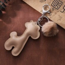 1 件可爱长颈鹿形 PU 皮革钥匙扣吊坠，带缝线边缘的创意配件，多功能包袋挂件，适合送礼，男女通用汽车配件哥特 Y2k