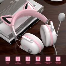 MageGee Pilot Headworn Gaming Headset Pink Over-Ear Wired 3.5mm Earphones With Detachbale Cat Ear And Microphone, Noise Reduction Adjustable Volume Control Gaming Headphone For Laptop  PC One Smartphone - Hồng - Xem 5