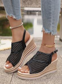 Sandali da donna con zeppa platform in stile bohémien, sandali estivi con tacco alto, zeppa spessa e punta aperta, scarpe eleganti