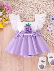 Baby Girls' Cute Ruffled Bodysuit, Lightweight Summer - Purple - View 1