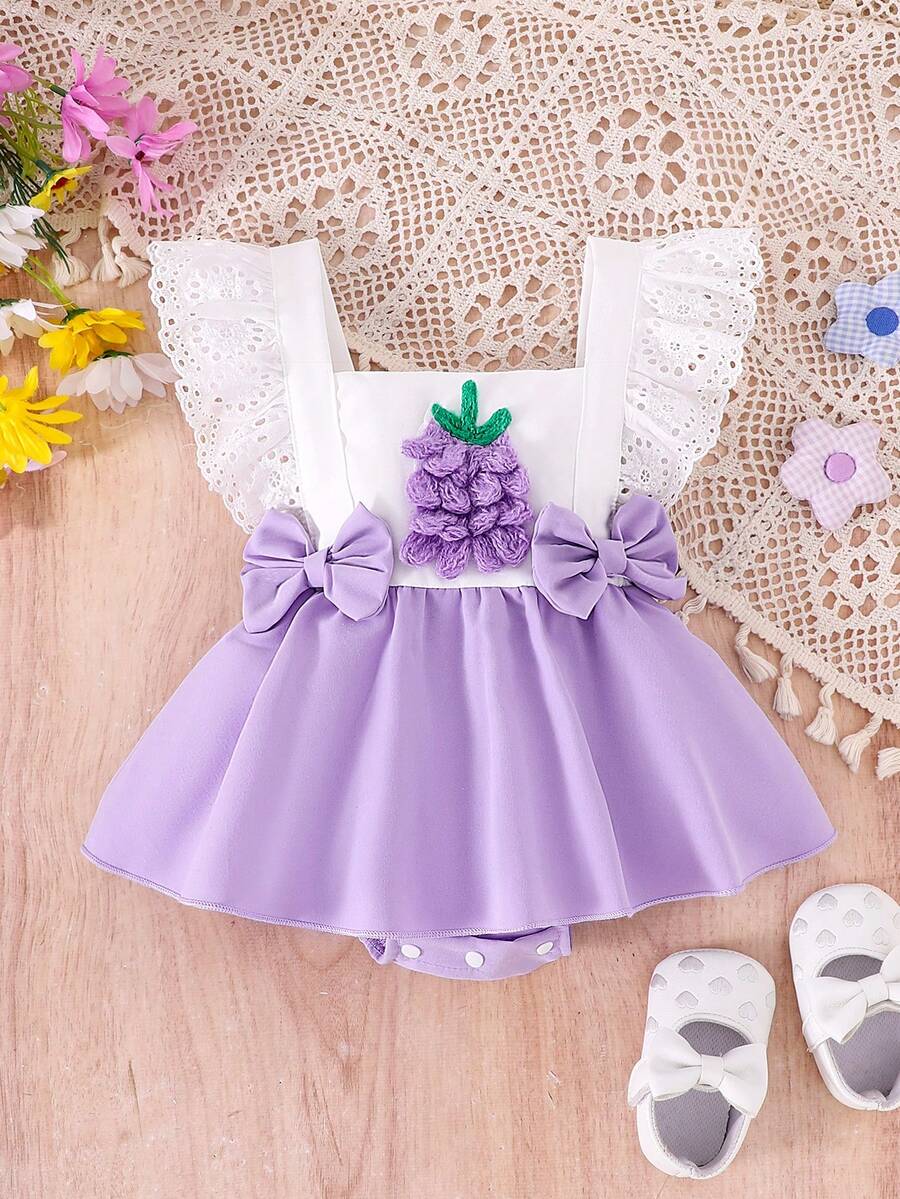 Baby Girls' Cute Ruffled Bodysuit, Lightweight Summer - Purple - View 1