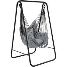 Hammock With Stand, Max.Load 150 Kg, Sturdy Steel Frame, Hammock Stand With Hanging Swing, 85x92x155 Cm, Swing Chair With 2 Hooks And 1 Side Pocket For Patio, Balcony And Garden - Grey - View 1