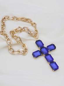 Retro Oversized Pearl Necklace With Big Glass Cross Pendant, Fashion Jewelry For Women, Christmas Gift