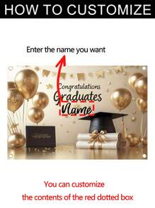 1 Stück bedruckbares Namens-Abschlussballon Hintergrundtuch 2025 - Schwarz und Gold Abschlusskappe, Polyester Gratulations Banner, Abschluss- und Feier Dekorationen, Raumdekorationen - Polyester, geeignet für Partys mit Fotoständen, Wanddekorationen, Zaunwände, Wohnzimmer, Schlafzimmer, Garagentore, Heimdekoration Geschenke, ohne Strom wiederverwend-bar, drei Größen wählbar