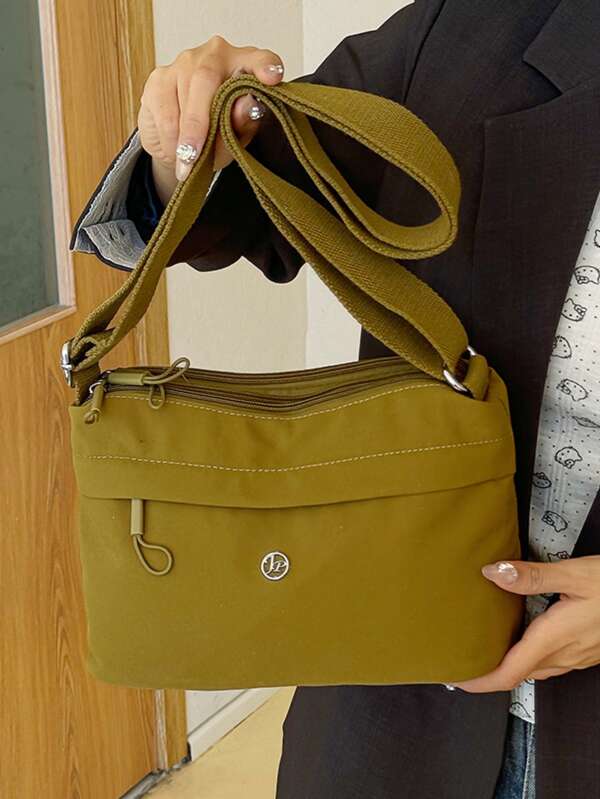 Multi-Layer Canvas Crossbody Bag For Women, Lightweight Nylon Waterproof Casual Tote Bag, Versatile Shoulder Bag For Work