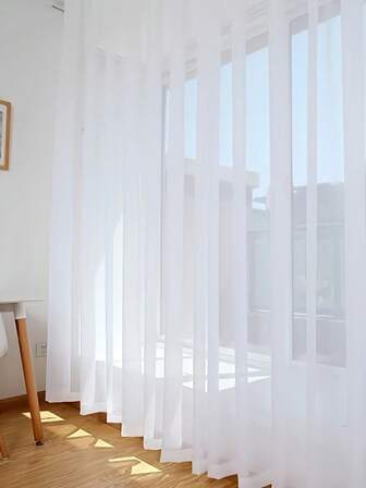 1pc Modern White Sheer Voile Curtain, Transparent Semi-Transparent Pole Pocket Design, Suitable For Bedroom, Living Room, Kitchen, Bathroom, Household Decoration