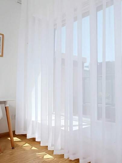 1pc Modern White Sheer Voile Curtain, Transparent Semi-Transparent Pole Pocket Design, Suitable For Bedroom, Living Room, Kitchen, Bathroom, Household Decoration