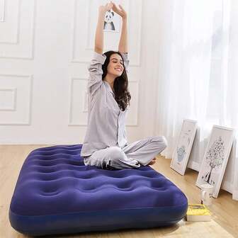 1 件蓝色充气床垫，颜色随机 PVC 充气单人户外草坪垫，蓝色