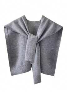 1 pièce Cardigan col châle en mélange de laine de haute qualité, minimaliste, avec patchwork de couleur unie et rayures, pour femmes. Poncho sans manches polyvalent. Châle tricoté de couleur unie pour l'automne 2025. Nouveau châle tricoté fin à rayures pour assortir avec un pull, une chemise, une écharpe [légère différence de couleur par rapport au produit réel]