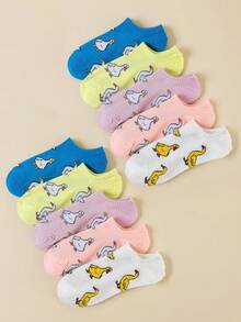 5/10 Pairs Women Cartoon Animal Duck Printed Casual Crew Socks, No Show Socks, Fashion Funny Cute Striped Daily Socks, Suitable For Everyday, Casual, Sports, Vacation, Gift For Any Festivals - Multicolor - View 8