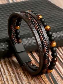 1 pieza Brazalete artesanal multicapa y cuentas para hombre