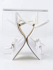 女士时尚派对/场合尖头露跟橄榄绿蝴蝶结装饰高跟鞋，优雅，适合婚礼穿着 - 白色 - 查看 7