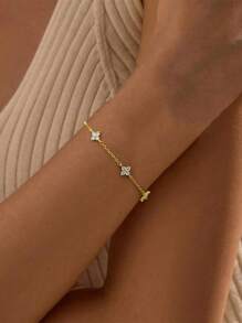 1 Stück modischer und eleganter Armband mit kubischem Zirkonia für Frauen, Mini-Blumen-Armband, Stationsarmband, Geschenk für sie zu Valentinstag, Muttertag, Thanksgiving, Weihnachten, geeignet für Alltag, Partys, Urlaub, Hochzeit, Schmuckzubehör, zarter Hochzeitsarmband