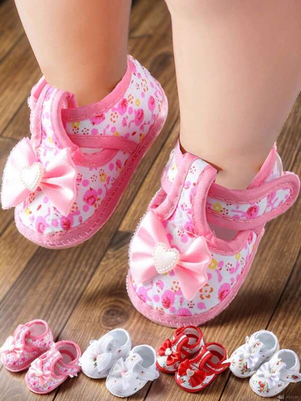 1Pair Newborn Baby Shoes Bowtie Baby Girl Shoes Anti-Slip Soft Sole Bottom Walking Princess Shoes First Walkers