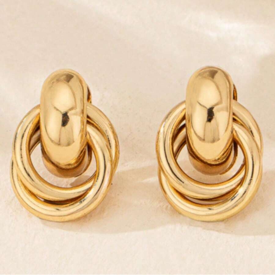 Minimalist Fashion Geometric Retro Niche Biased Wind Earrings - Gold - View 1