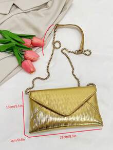 Women's Fashion Simple Versatile Shoulder Bag Chain Envelope Crossbody Bag - Gold - View 3