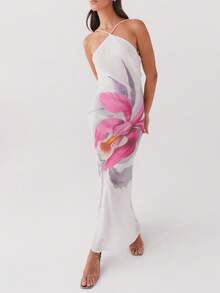 Women's Summer Dresses Halter Neck Sleeveless Backless Flowy A Line Boho Maxi Dress - Purple - View 4