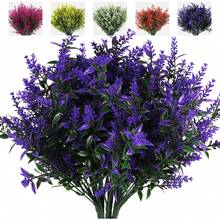 5pcs UV Resistant Hanging Flower Pot Floral Fence, Indoor Outdoor Decor Artificial Greenery Lavender Shrubs Fake Flowers, Wedding Table Centerpiece Filler (Purple)