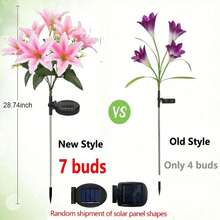 太阳能花园灯户外装饰，太阳能花灯带 7 朵大百合花 LED 太阳能防水适用于庭院小径装饰母亲节园艺礼物花园派对装饰，暖光