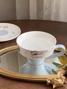 2pcs/1set Puppy Ceramic Mug With Saucer 8.4oz West Highland White Terrier Dog Embossed Cup Multipurpose Animal Themed Cup For Coffee Milk Juice For Dog Lovers Perfect Gift For Coffee & Tea Enthusiasts Birthday