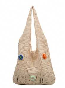 New Hollow Knitted Women Shoulder Bag, Retro Knitted Yarn Knitted Handbag Tote Bag, Unique Design