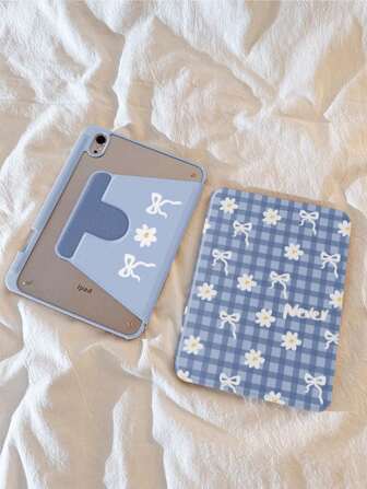 1pc Pretty Daisy Bow Ipad Case 720 Rotating Flat Cover With Pen Slot, Acrylic Clear Crystal Back Cover, Sleep/Wake Support