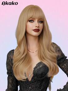 Perucas douradas onduladas de 22 polegadas para mulheres, perucas elegantes, fofas e cacheadas com franja, perucas de fibra sintética resistente ao calor, para uso diário, para meninas, festas de festivais de música, moda urbana Y2K, uso fotográfico, acessórios de peruca da moda para combinar